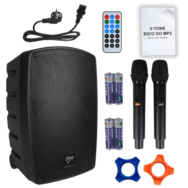 V-TONE BQ12 GO MP3 - Active Speaker, Rechargeable, Bluetooth TWS, USB, SD, AUX, Remote Control, 2x Microphones