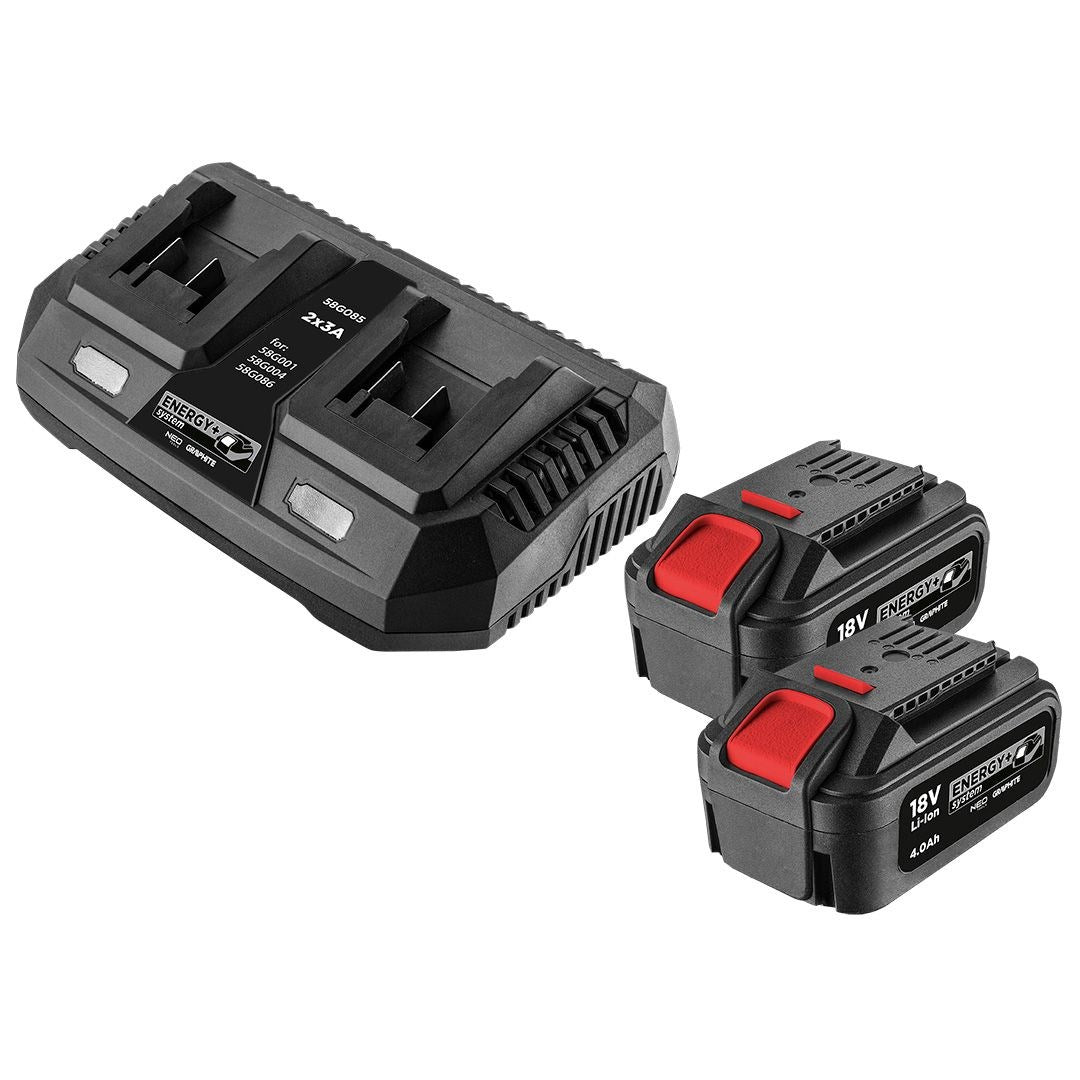 GRAPHITE Energy+ Set 2x 4Ah Batteries with Dual Charger 18V T 58GE134