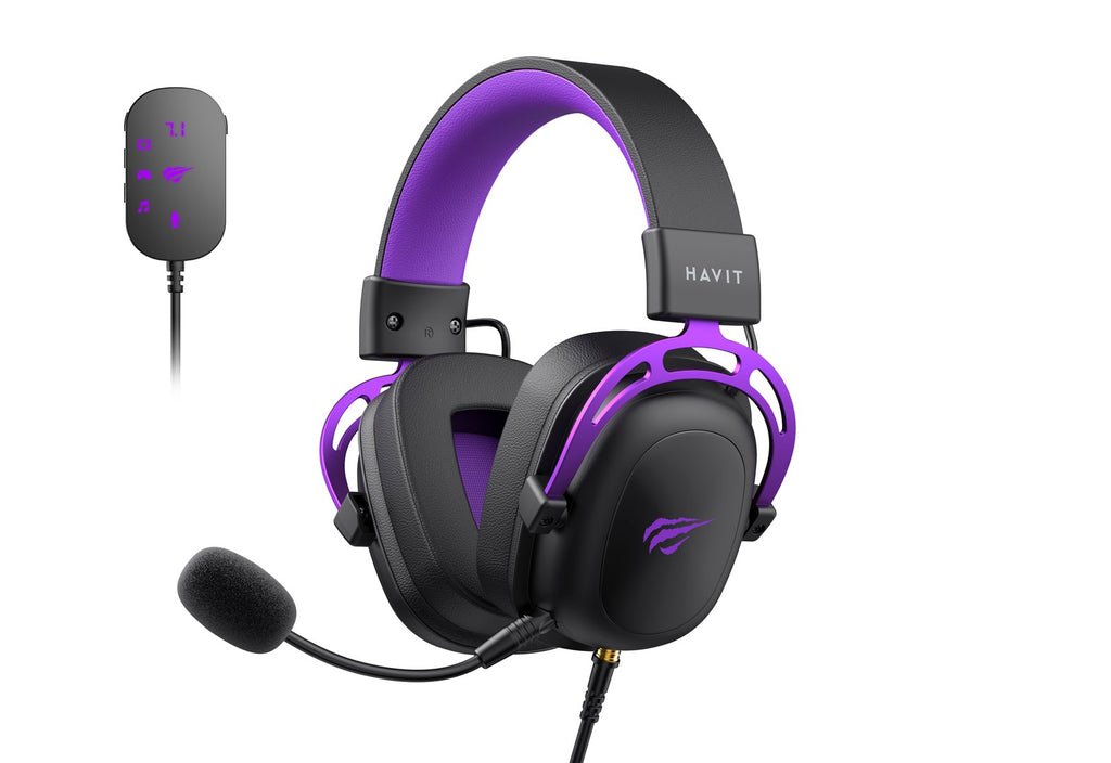 Havit H2002C+U Gaming Headphones (Black and Purple)