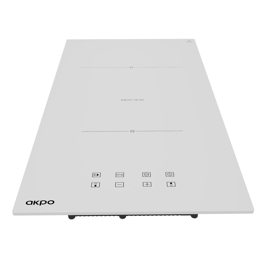 Akpo PIA 6802 WHITE Induction Hob with 2 Cooking Zones, 3600W Power, Touch Control