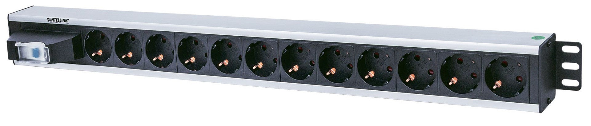 Intellinet 12-fach Steckdosenleiste, Schutzkontakt, vertikale Rackmontage, Leitungsschutzschalter, 1,6 m Stromkabel - Stromverteilungseinheit (Rack - einbaufähig) - Ausgangsanschlüsse: 12 - 1.5U - 48.3 cm (19")