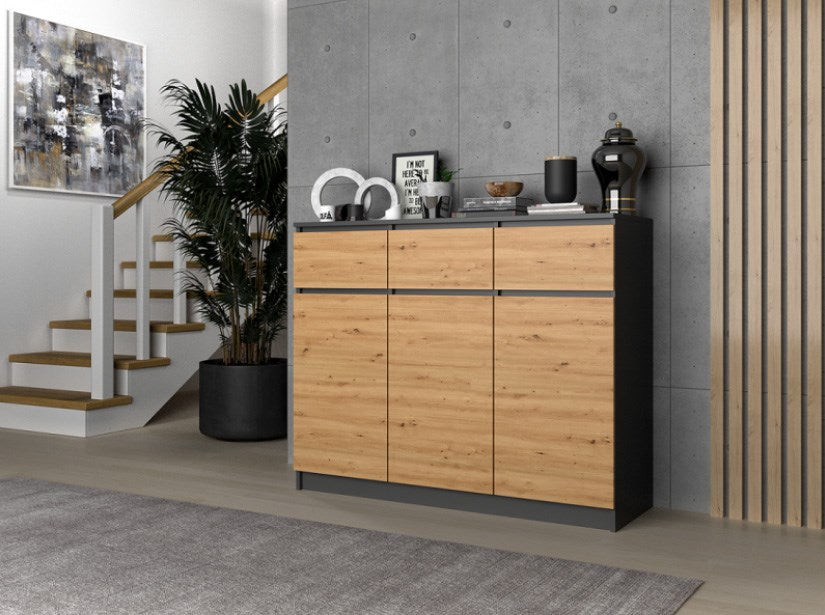 Chest of Drawers 3D3S Anthracite Artisan Oak 120 cm 120x40x97