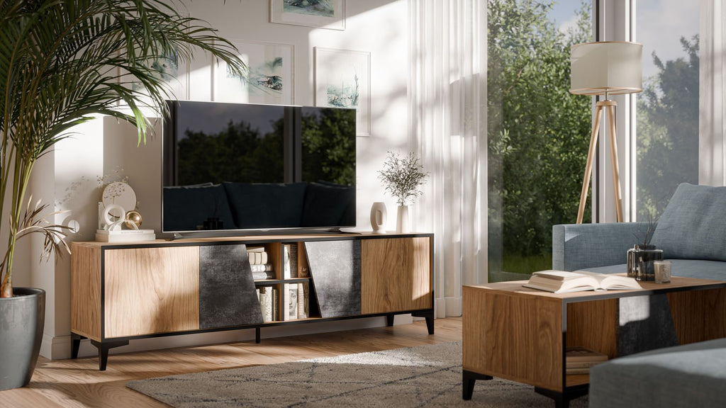 OVO 4D RTV Cabinet 180x38xH53 Oak/Concrete