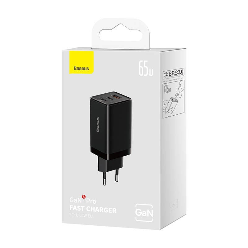 Baseus CCGP120201 Fast Charger 65W, 1x USB-A, 2x USB-C PD 3.0