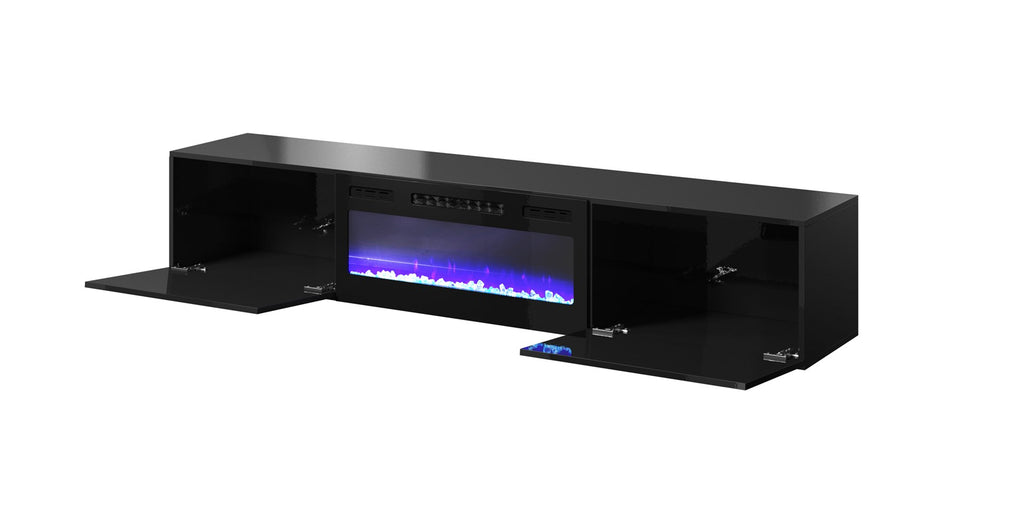 Cama MEBLE TV Cabinet with Electric Fireplace, Gloss Black Finish, 2000x400x875 mm, Model SLIDE 200K+K CZ