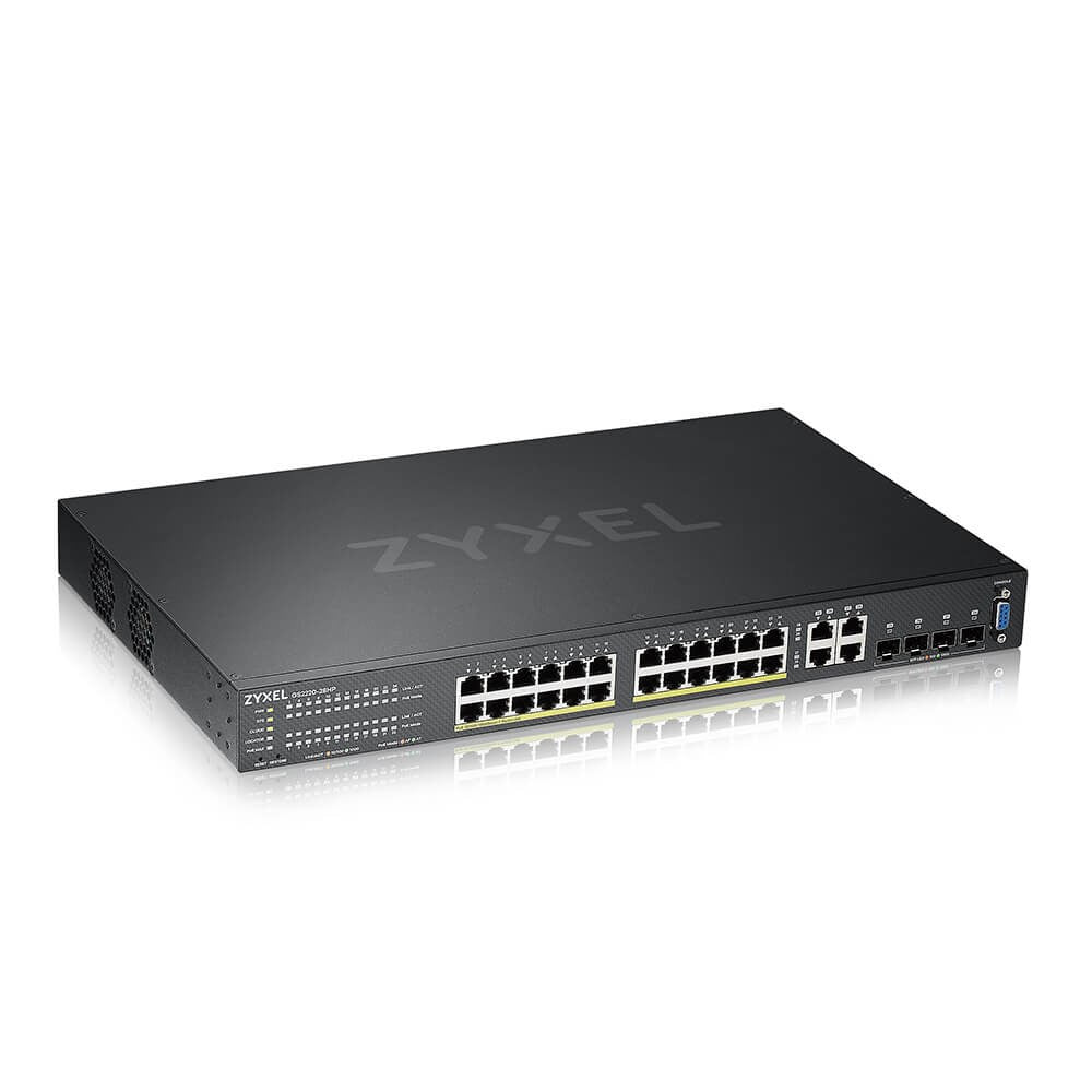 Zyxel GS2220-28HP - Managed Switch - 24 x 10/100/1000 (PoE+) + 4 x Combo Gigabit SFP - Rack Mountable - PoE+ (375 W) -