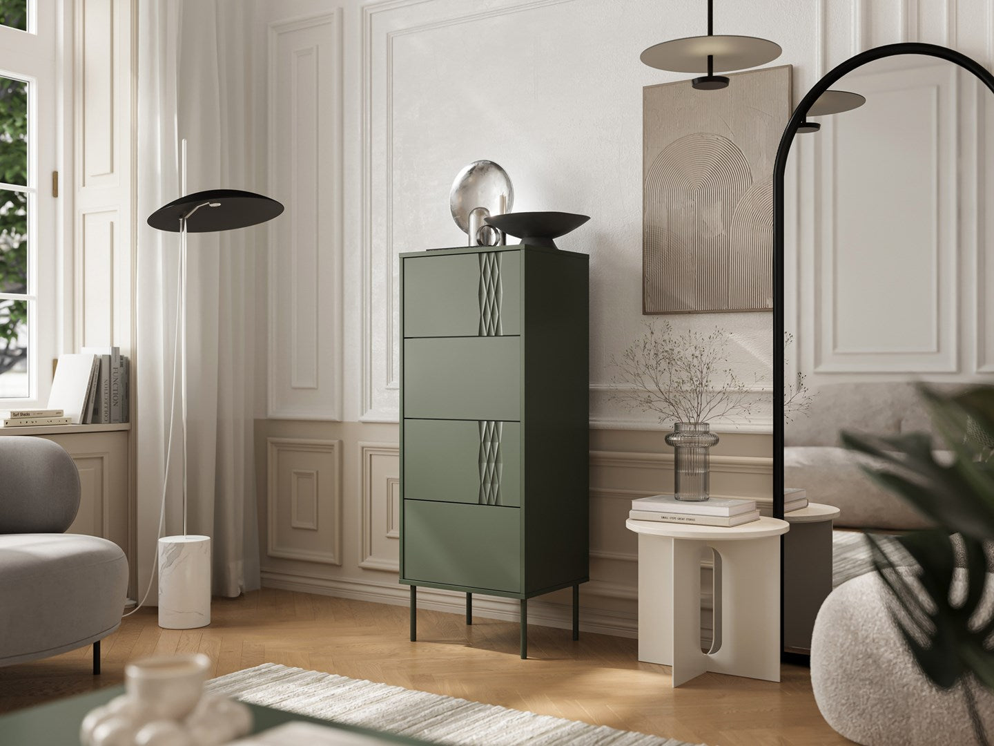 4S TRESSE Chest of Drawers 50x40x125 Matte Green