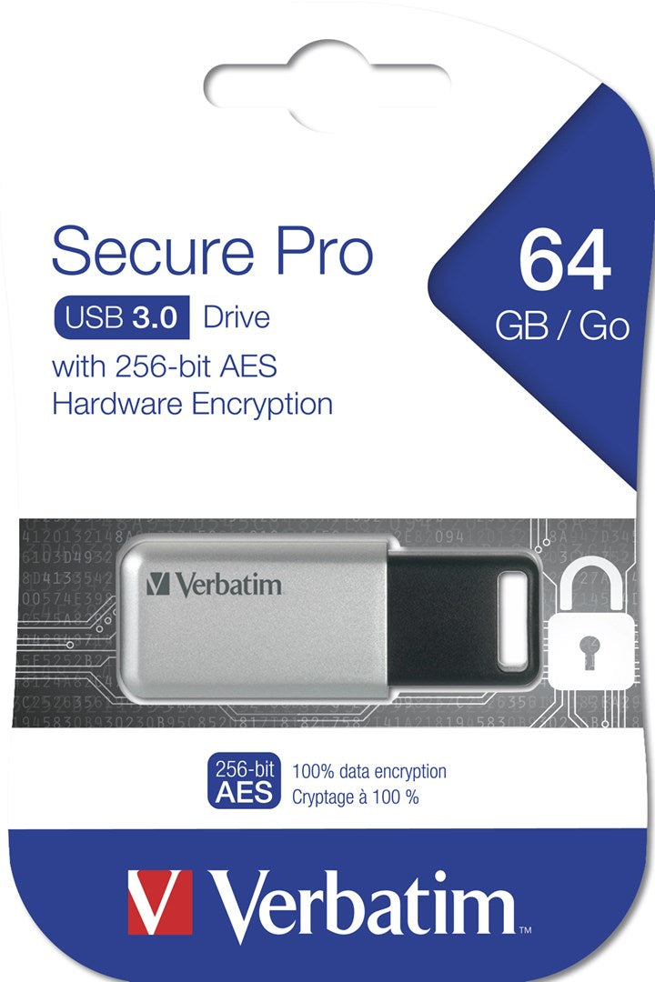Verbatim Store 'n' Go Secure Pro USB Flash Drive - Encrypted - 64 GB - USB 3.0