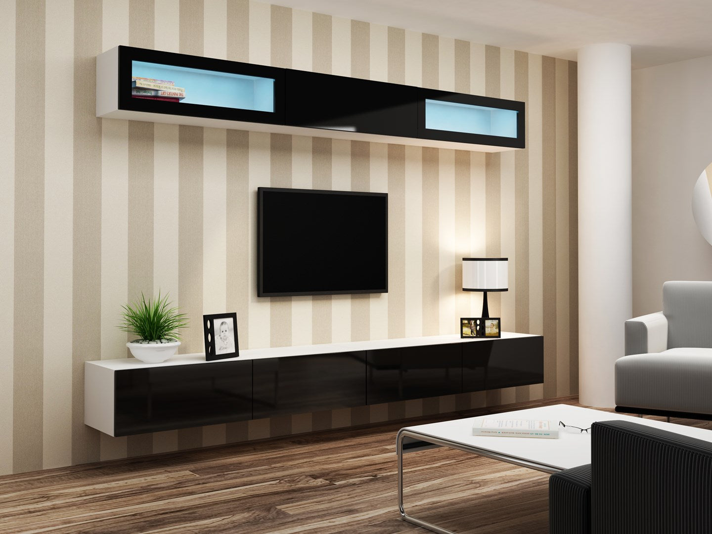 Cama Built-in Cabinet VIGO 90 Full 90/35/32 White/Black Gloss - 1 Door