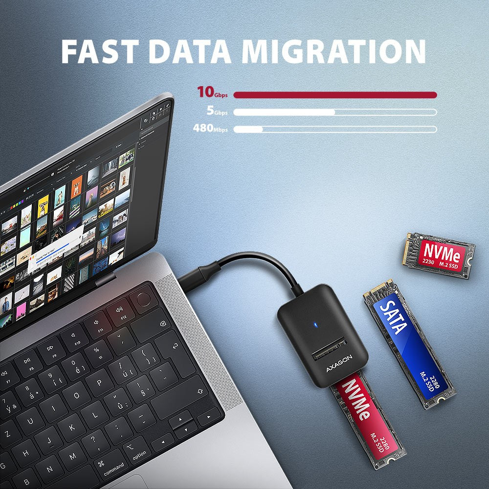 AXAGON USB-C SSD Adapter M.2 NVMe SATA 10 Gbit/s Model ZUUS-702