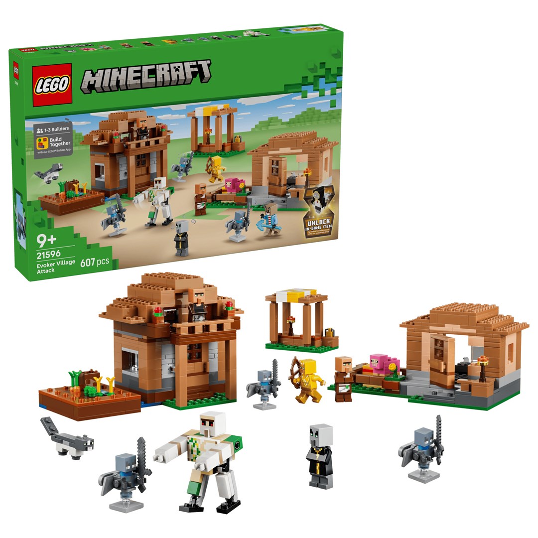 LEGO MINECRAFT Evoker Village Attack Building Kit 607 Elements for Ages 9+ Model 21596