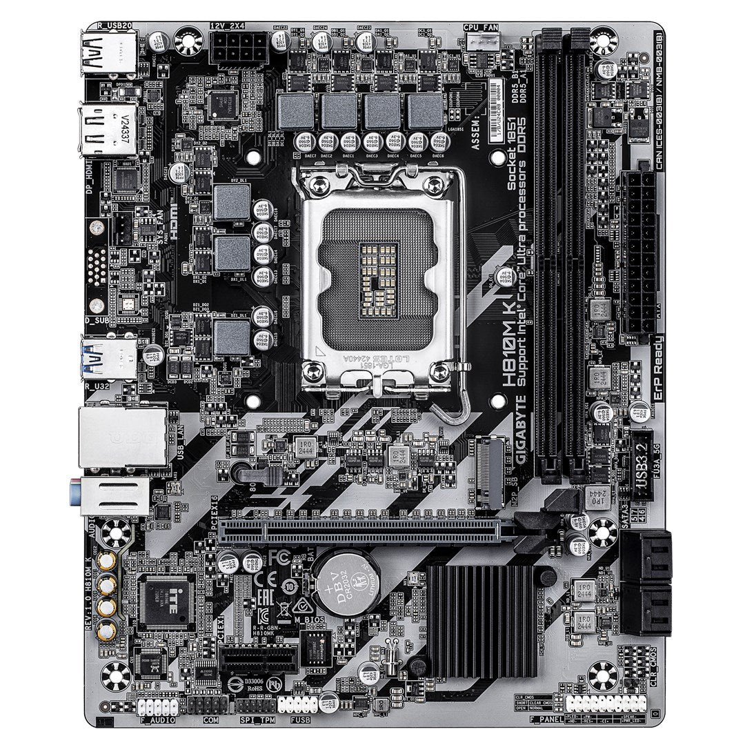 Gigabyte H810M K Motherboard - micro ATX - LGA1851 - H810 - USB 3.2 Gen 1 - Gigabit LAN