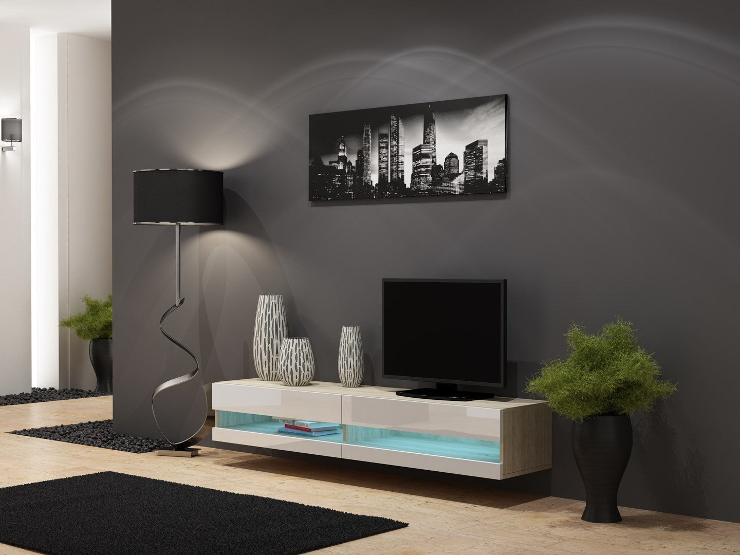 Cama VIGO NEW TV Stand 180x30x40 Sonoma/White Gloss