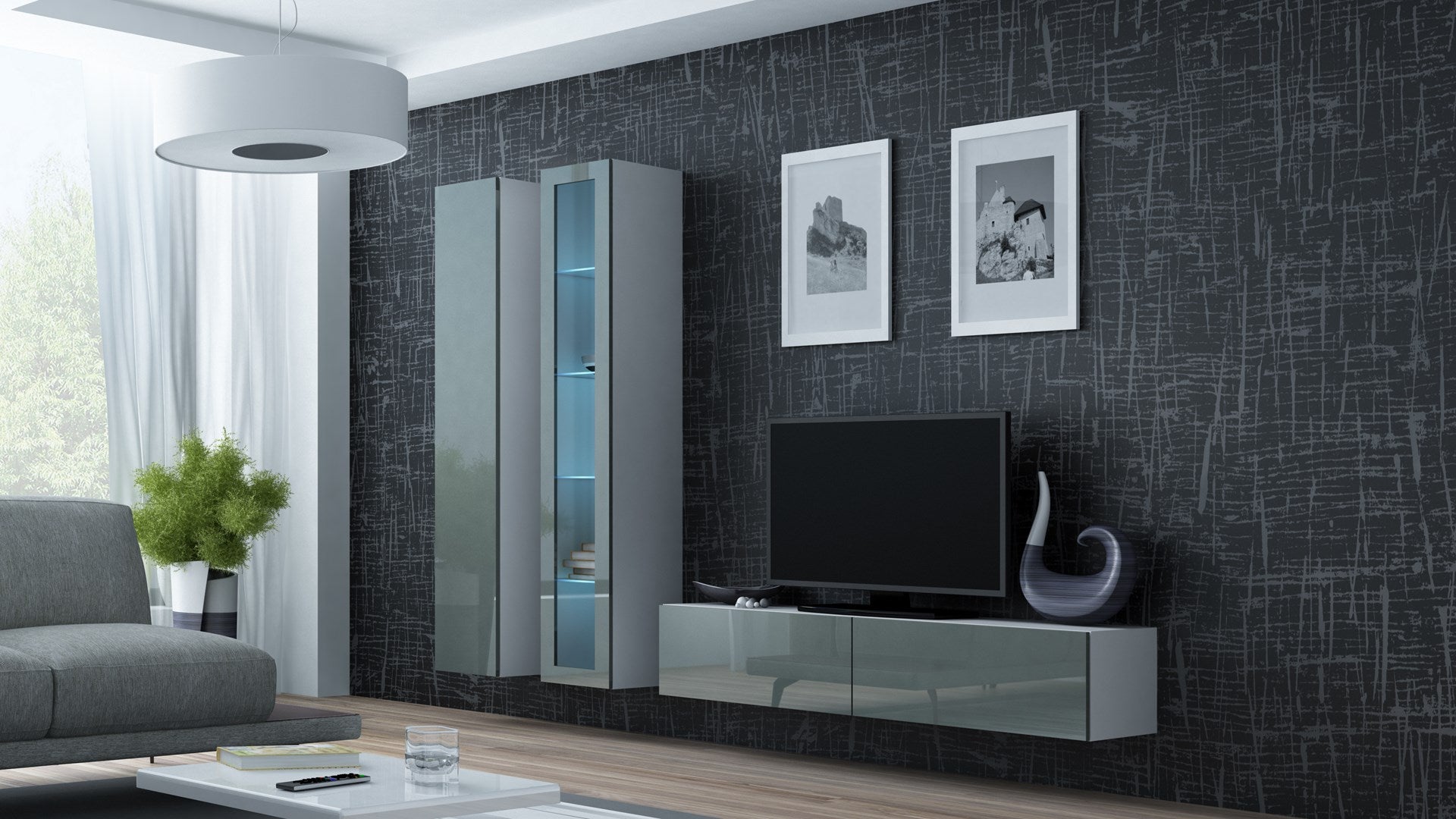 VIGO TV Stand 140 cm White/Grey Gloss RTV VIGO140