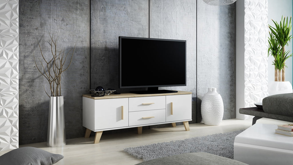 Cama RTV Stand LOTTA 140 cm White + Sonoma Oak