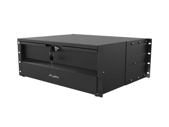 Lanberg 19  Rack Cabinet Drawer 4U 360 mm Black (4U/483 × 360 mm  Load Capacity up to 90 kg  4-Point Mounting)