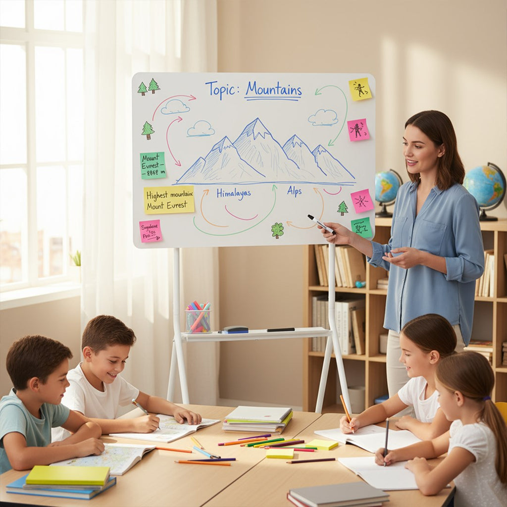 Ergo Office mobile dry erase board  horizontal orientation  white  single sided  with shelf  board dimensions 1190x790mm  ER-306