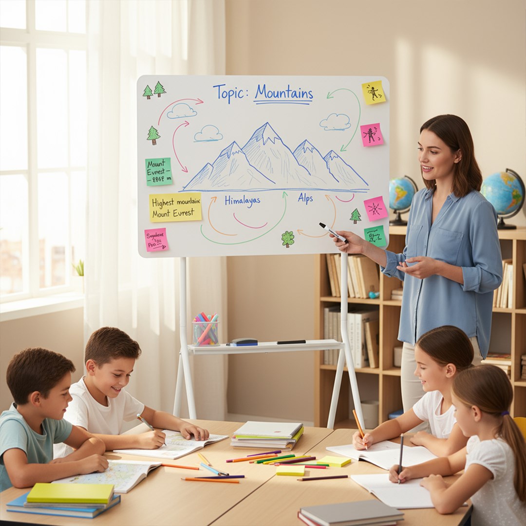 Ergo Office mobile dry erase board  horizontal orientation  white  single sided  with shelf  board dimensions 1190x790mm  ER-306