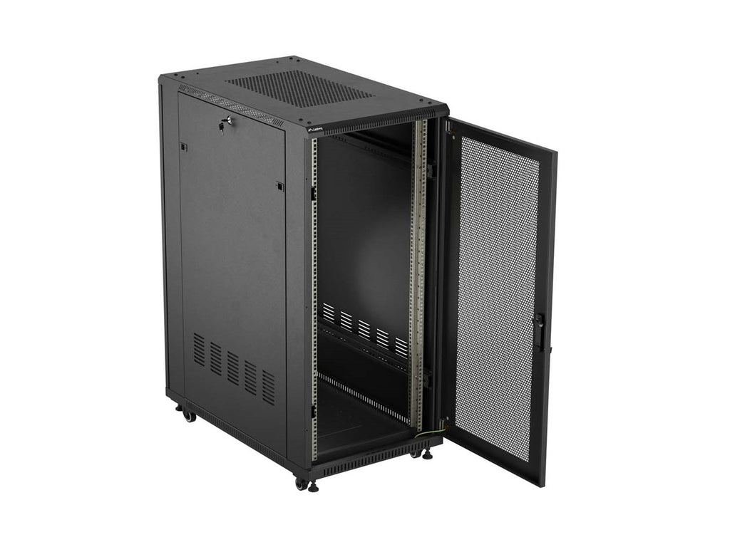 Lanberg Floor Standing Rack Cabinet 27U Black FF01-6027-23B - 800 kg Capacity, Perforated Door, Key Lock