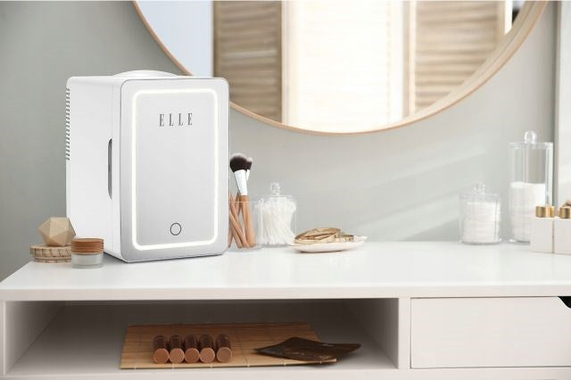 ELLE 6 L Cosmetic Fridge with LED Makeup Mirror White