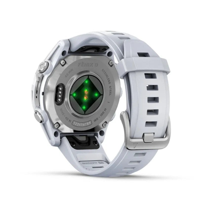 Garmin Fenix 8 Sports Watch - 43 mm Silver, Silicone Band, 32GB, Bluetooth, Wi-Fi, ANT+