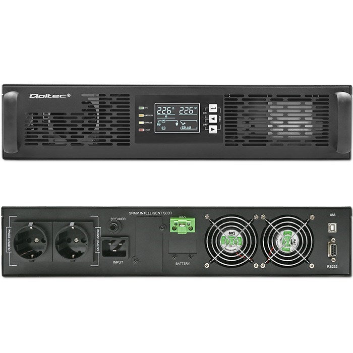Qoltec Uninterruptible Power Supply (UPS) for RACK | 2.4kVA | 2400W | Power Factor 1.0 | LCD | EPO | USB | Online