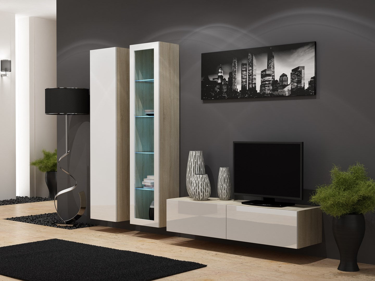 Cama VIGO TV Stand 140x30x40 Sonoma/White Gloss