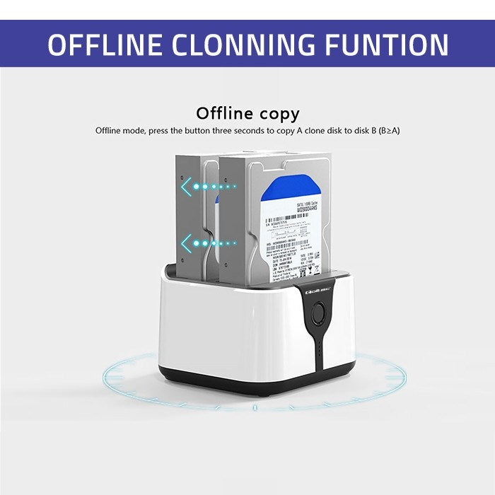 Qoltec 50309 HDD SSD Docking Station 2.5 3.5 SATA III USB 3.0 with Cloning Function 5Gb/s