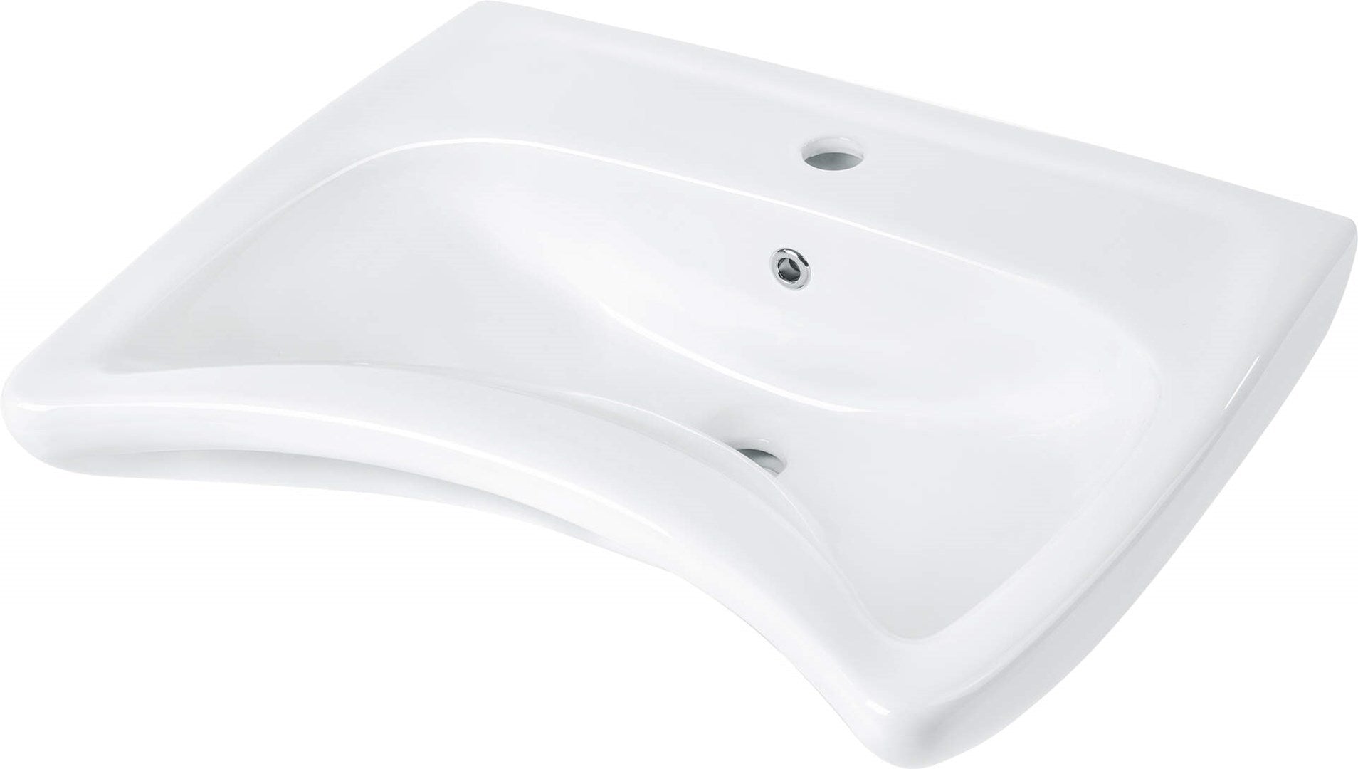 Wall-mounted ceramic sink with faucet space