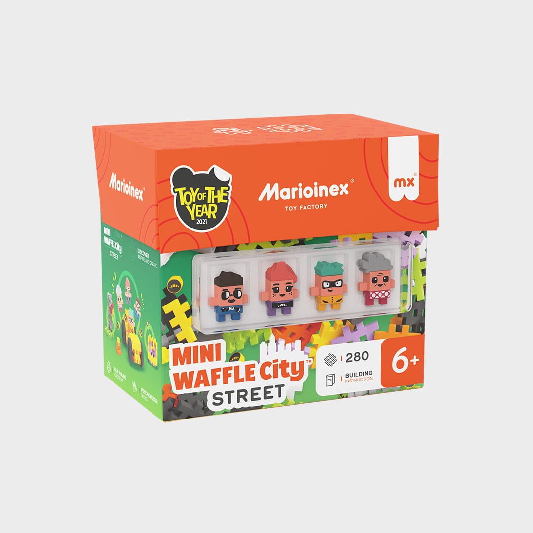 Marioinex Mini Waffle Building Blocks – City: Street Set, 280 Pieces, 4 Toy Figures, Model 904183