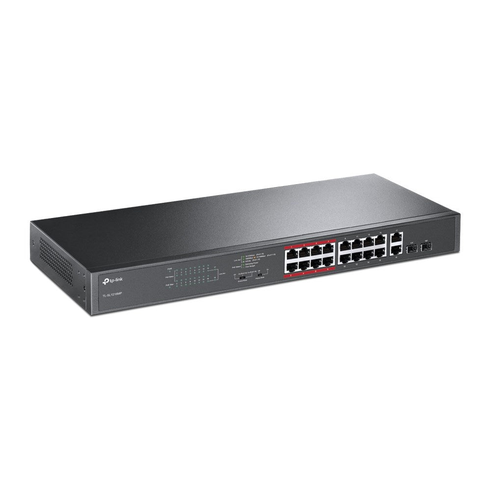 TP-Link Network Switch TL-SL1218MP, 16 Ports, 2 Gigabit, PoE 192W