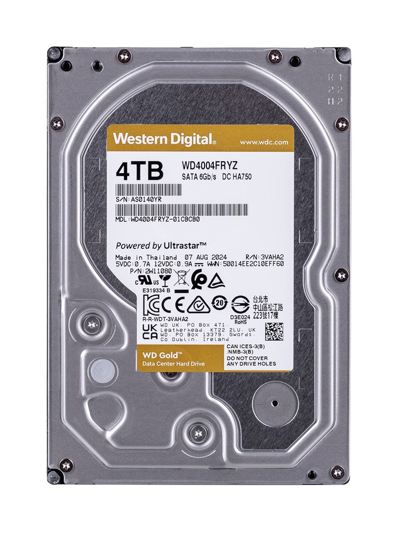 WD Gold Hard Drive - 4TB - Internal - 3.5" - SATA 6Gb/s - 7200 rpm - Buffer: 256MB (WD4004FRYZ)