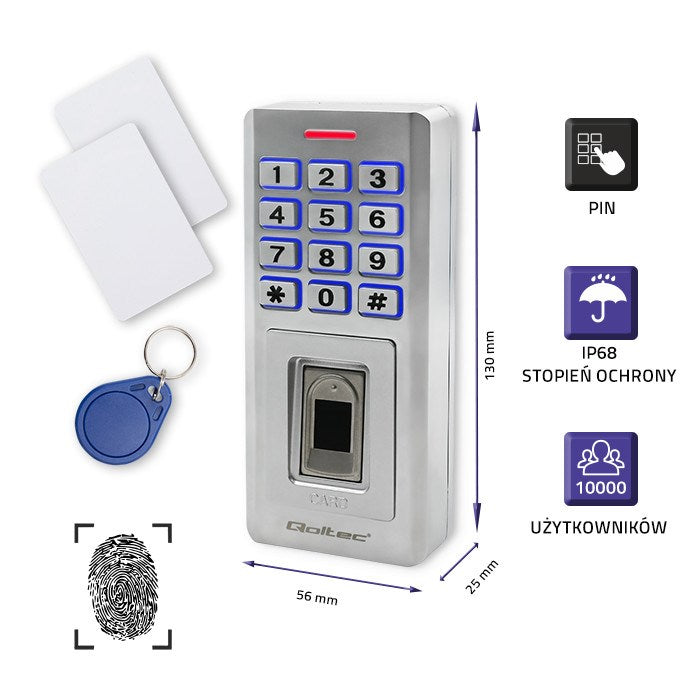 Qoltec OBERON Code Lock with Fingerprint RFID Reader