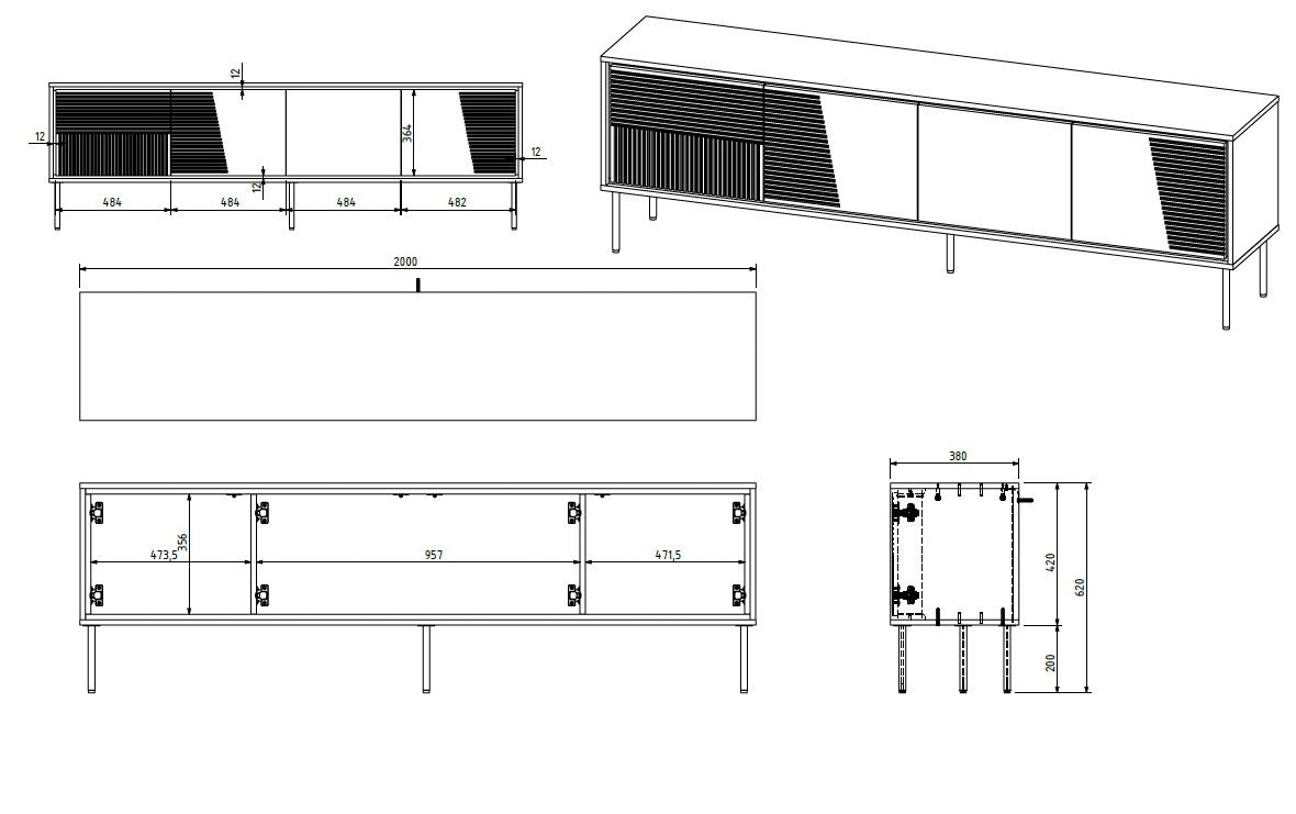 ABI RTV Cabinet 4D 200x38x62 Cashmere Matt