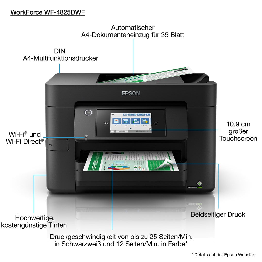 Epson Inkjet Multifunction Device WF-4825DWF 4800x2400 DPI Model C11CJ06404