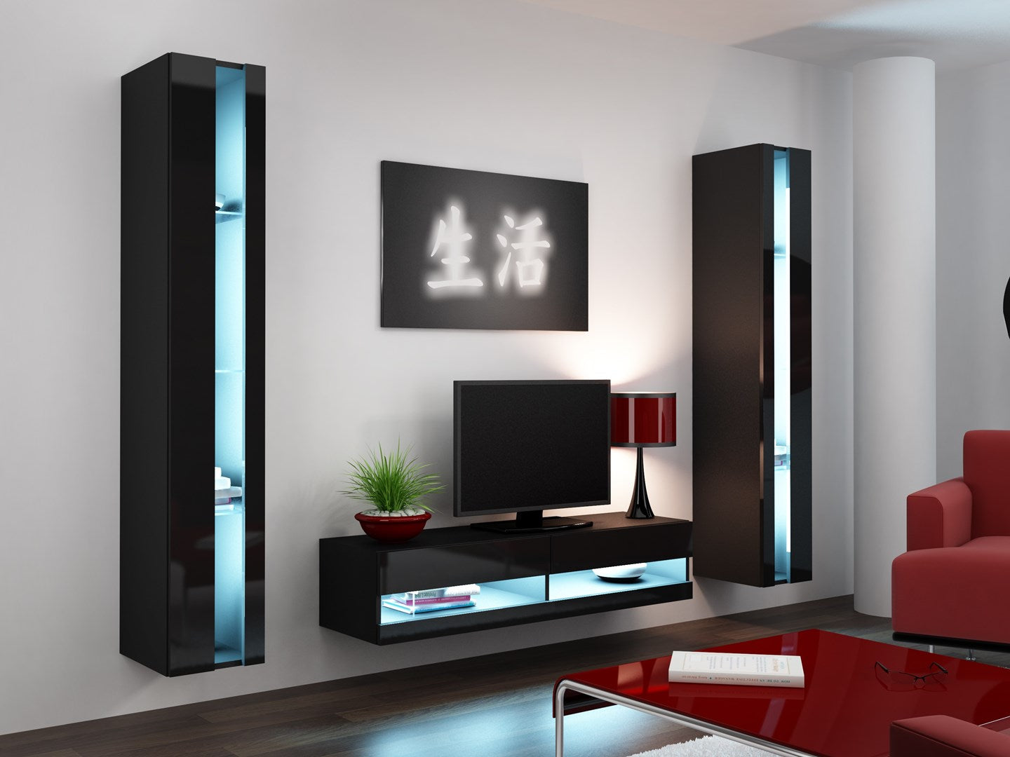 VIGO NEW Shelf Unit 180/40/30 cm Black/Black Gloss