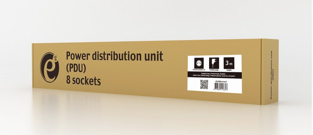 EnerGenie EG-PDU-014-F Rack Power Distribution Unit 8 FR Sockets 1U 16A Schuko Plug 3 m Black