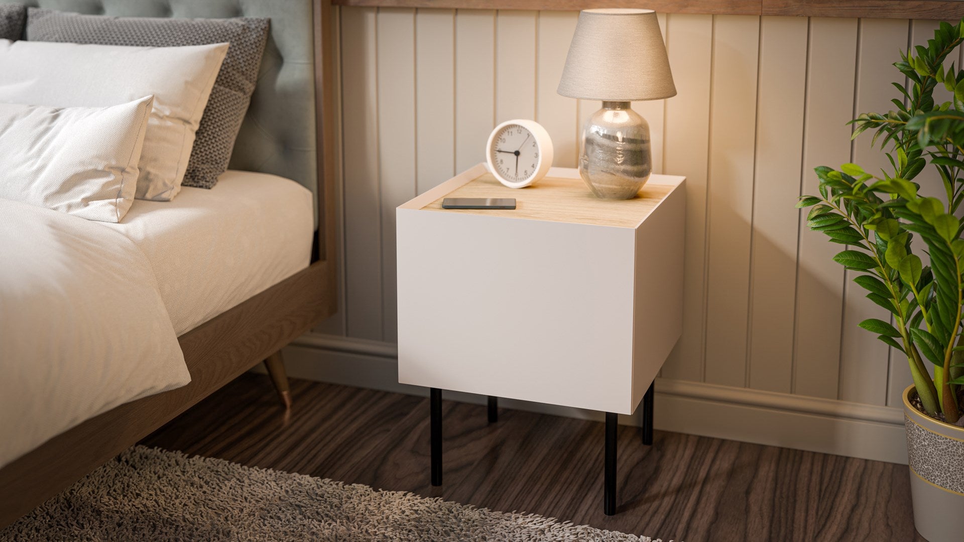 Cama Bedside Table 2 pcs. FELLINI 40x41x60 Cashmere + Oiled Oak Top
