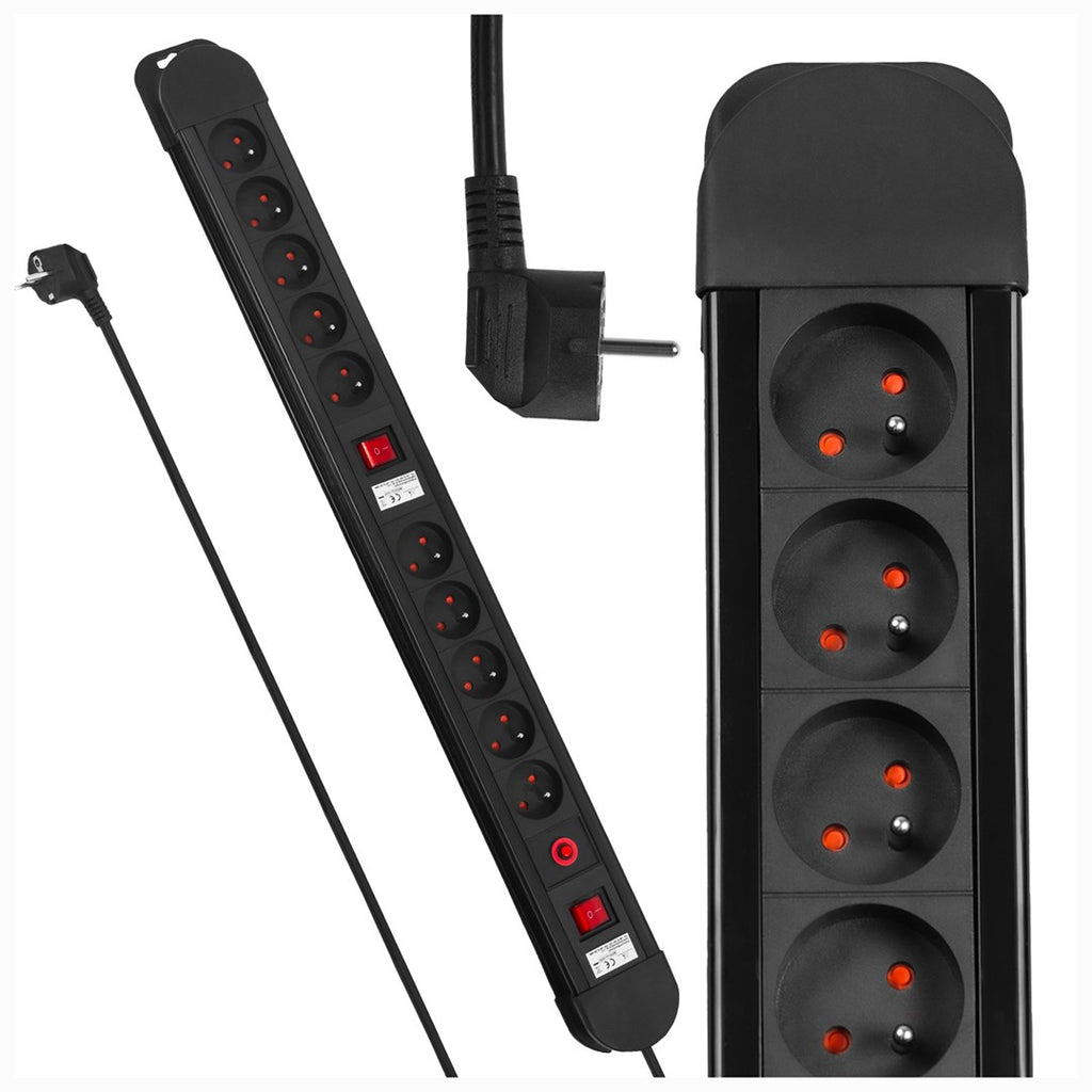 Maclean power strip  10 outlet extension cord  2 switches  protection and overload indication  3680W  MCE10