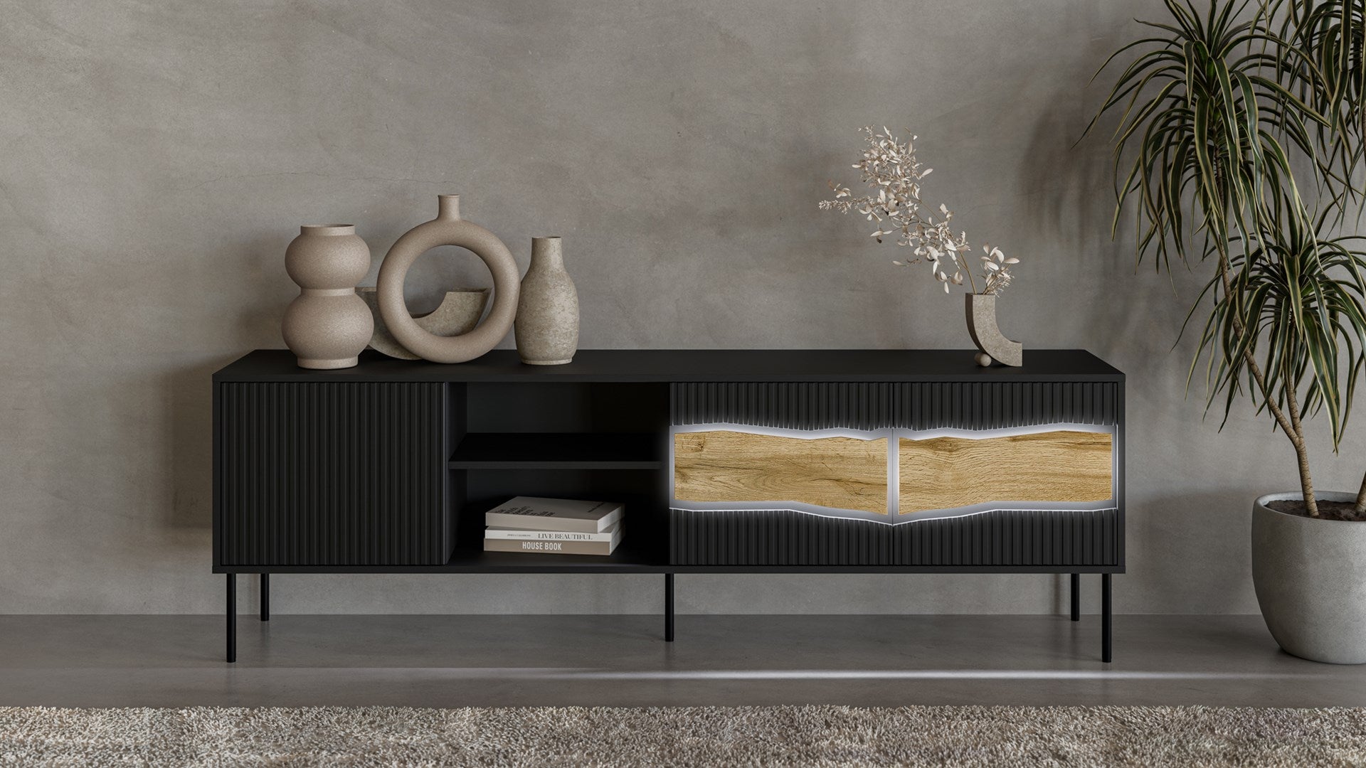 Cama INSERT 3D1W TV Cabinet 190x40x61.5 Black + LED