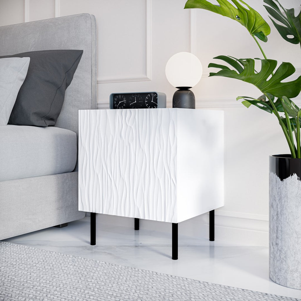 JUNGLE Bedside Table 2 pcs. 53.5x40.5x44 White Matt + Black Legs