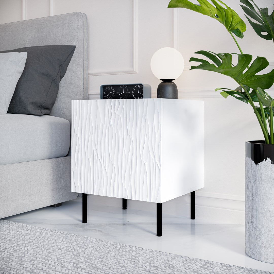 JUNGLE Bedside Table 2 pcs. 53.5x40.5x44 White Matt + Black Legs