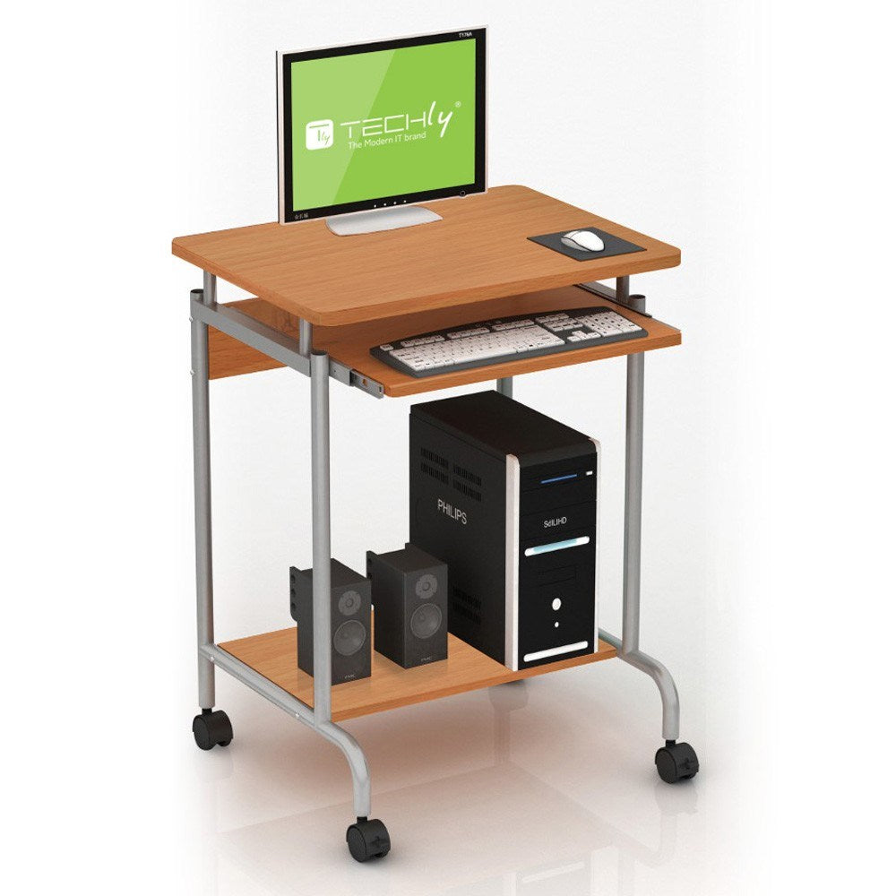 Techly Compact Computer Desk on Wheels with Pull-Out Keyboard Shelf ICA-TB S005