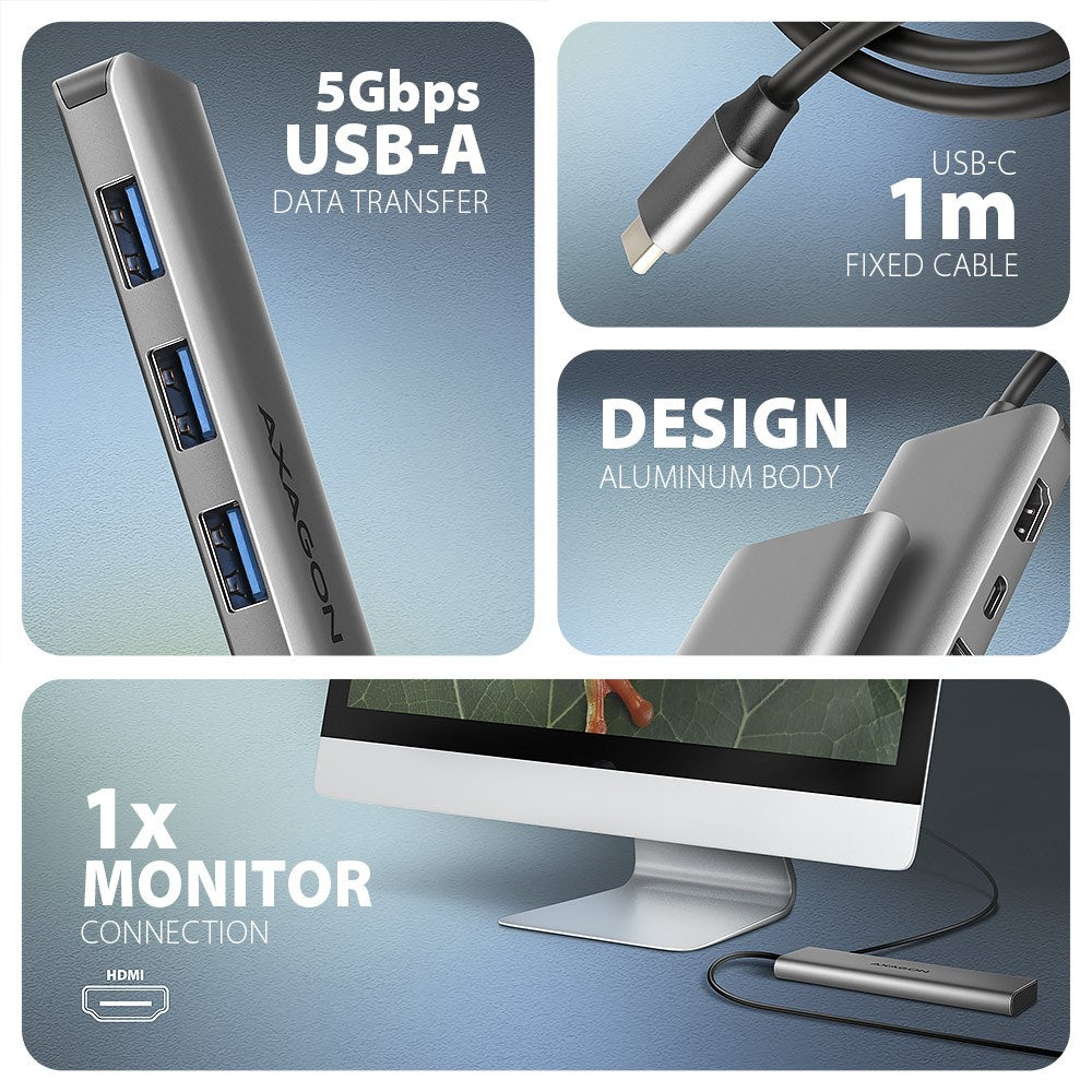 AXAGON USB Hub with 3 Type-A Ports, HDMI, 4K at 30Hz, Model ZUUS-698