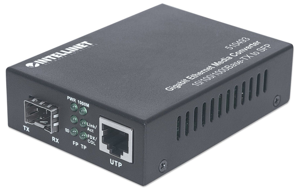 Intellinet Media Converter - Ethernet, Fast Ethernet, Gigabit Ethernet - RJ-45/ SFP (mini-GBIC) (510493) 10Base-T 100Base-TX 1000Base-T