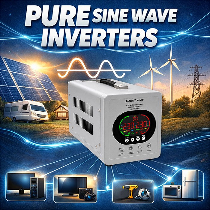 Qoltec UPS Power Supply 1000 VA Pure Sine Wave Inverter 720 W 50451