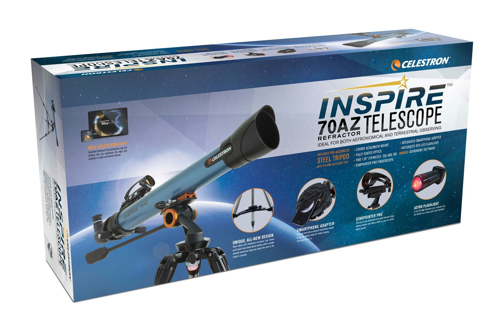 Celestron Inspire 70AZ Refractor Telescope 35x Black Blue
