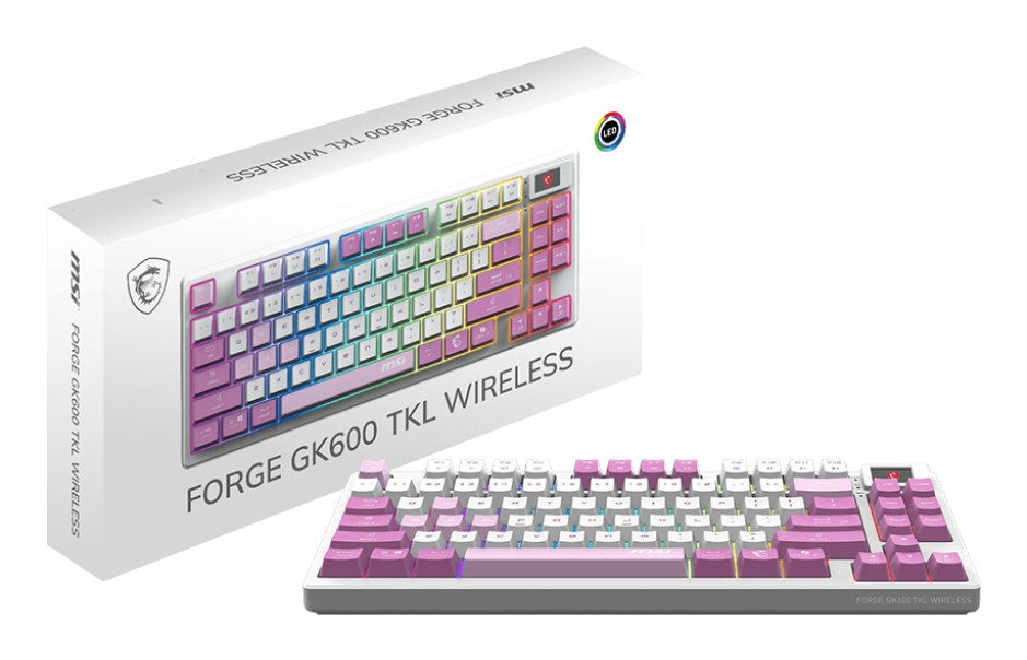 MSI FORGE GK600 TKL WIRELESS VIOLET Gaming Keyboard USB + Bluetooth UK
