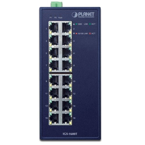 PLANET IGS-1600T Unmanaged L2 Gigabit Ethernet Switch 16-Port 10/100/1000 Blue