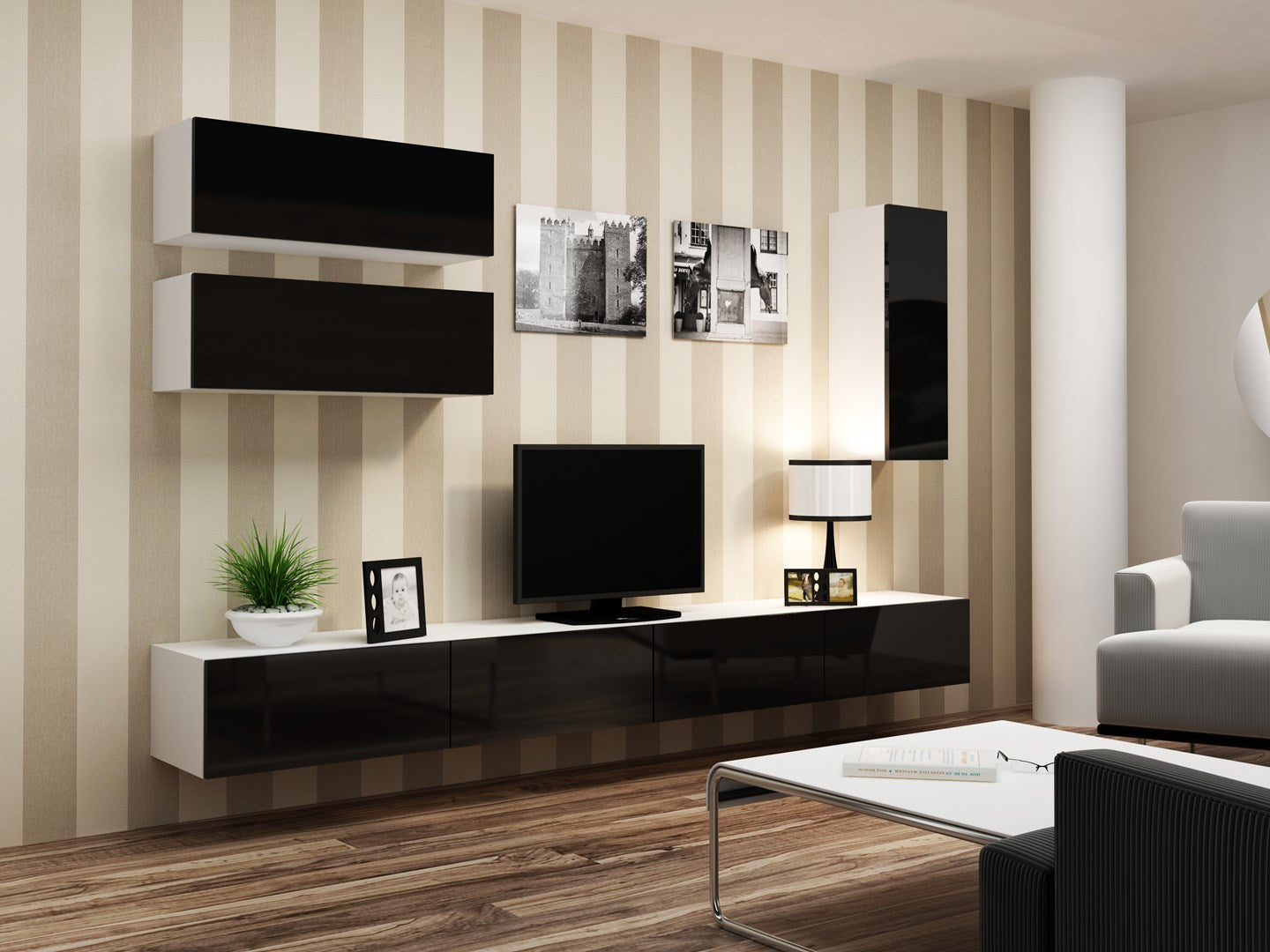 Cama Built-in Cabinet VIGO 90 Full 90/35/32 White/Black Gloss - 1 Door
